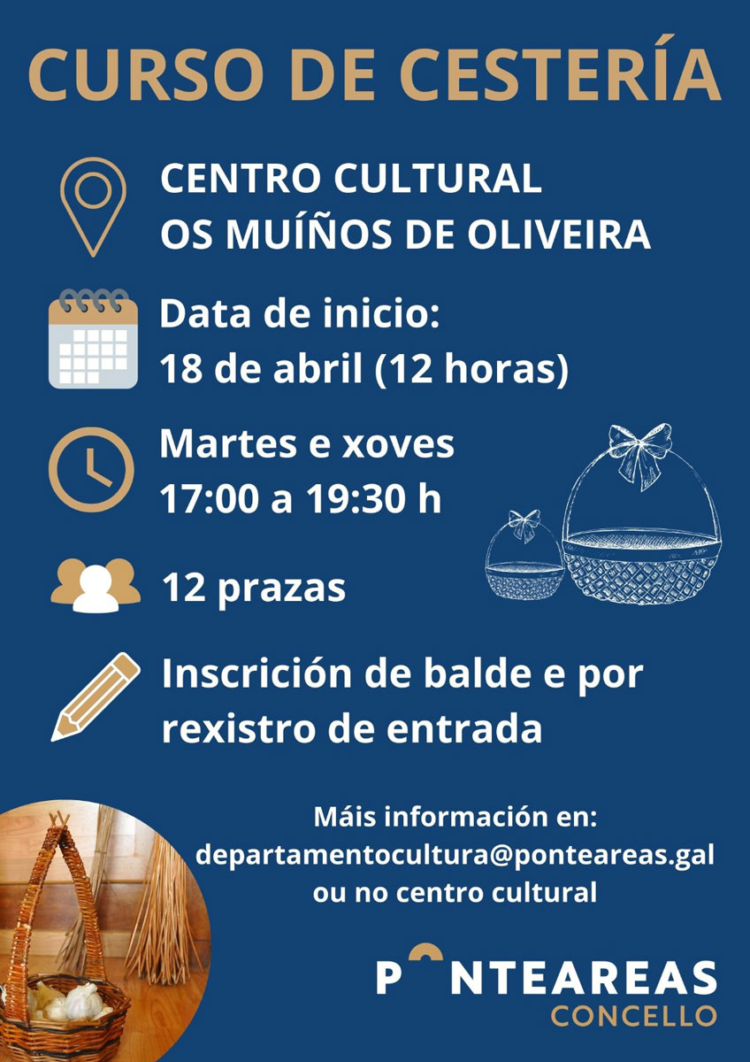 O Centro Cultural Os Muíños de Oliveira acolle un curso de cestería de balde